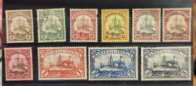 Marshall Islands  - 1901 Kaiser`s Yachts - Part Set with Top Values - MM but USED 5 Pfennig/ 3M thin